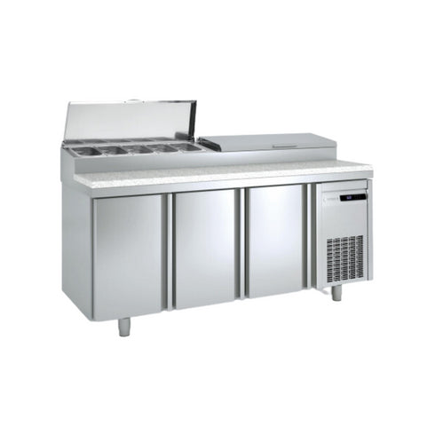 Meuble de préparation saladette bac GN 1/3 réfrigérée positive 0/+8°C gamme TOP - 3 portes - 2020x800x850mm